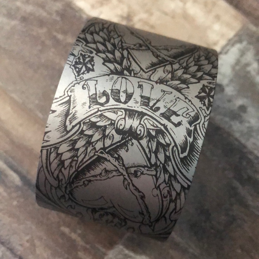 Tattooed Steel Cuff Bracelet